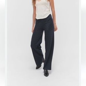 Blue Plaid Wide Leg High Waisted Pants